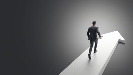 Obraz premium Onwards and Upwards, Path to Success, Man Walking on Arrow, Career Growth and Success, 3D render