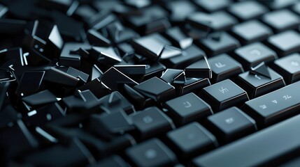 Broken keyboard with negative words, cyberbullying prevention theme, 3D illustration