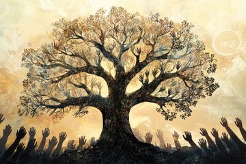 Hands Forming Branches of a Tree in Digital Art