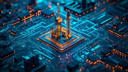 Obraz premium Futuristic oil refinery integrated circuit.