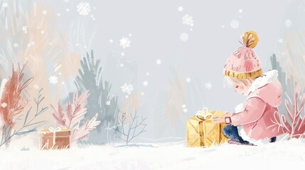 A girl in a pink woolen hat and coat 