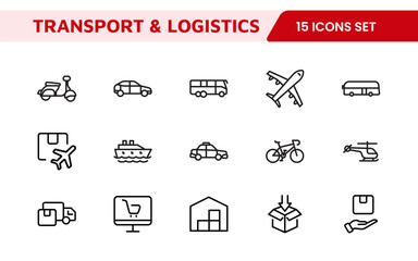 Transport and Logistics Icon Collection. High-Quality Icons for Shipping, Delivery, Freight, Fleet Management, Cargo Handling, and Supply Chain Optimization