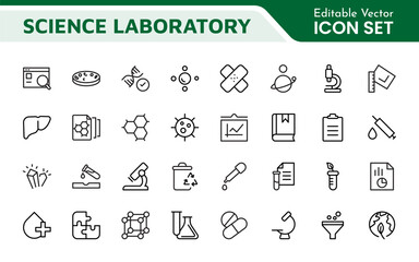 Science Icon Set. Iconl for Chemistry, Biology, Physics, Astronomy, Lab Projects, Research, Academic, Scientific Research, Laboratory Work, Academic Studies, Experiments, and STEM Education