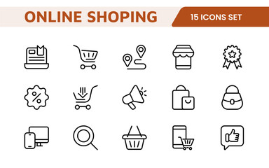 Shopping Icon Set. Vibrant and engaging icons for enhancing e-commerce platforms, perfect for product listings, cart management, and checkout processes to elevate the online shopping experience.