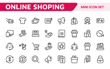 Shopping Icon Set. Vibrant and engaging icons for enhancing e-commerce platforms, perfect for product listings, cart management, and checkout processes to elevate the online shopping experience.