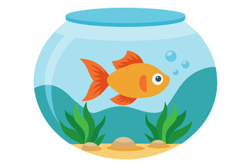 Goldfish Line Drawing A Serene Fish Bowl Scene with Aquatic Plants and Pebbles