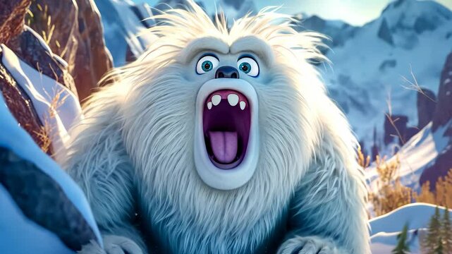 yeti roaring with mountains in background