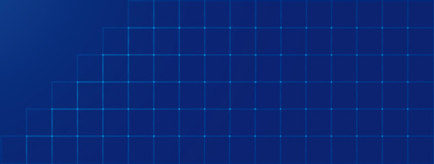 Dark blue geometric background banner with glowing squares, vector illustration. Futuristic design suitable for modern web projects and business presentations.
