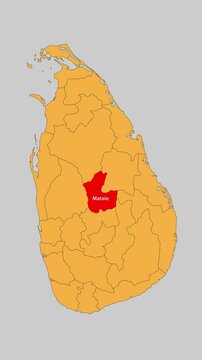 Matale map animated video. The location is highlighted on the Sri Lanka map. Colour map with transparent background in video format.