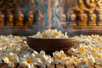 Serene Incense Burner Surrounded by Jasmine Flowers
