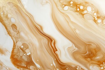 Abstract marbled pattern in golden and cream tones with soft swirling lines and detailed textures. Macro shot of paint texture. Design for background, wallpaper, and poster
