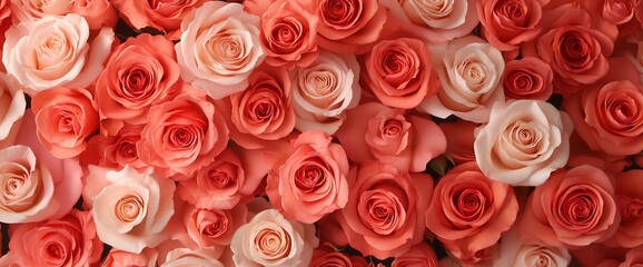 Fototapeta premium Close-up of many coral and peach roses.