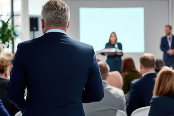 Professionals at a presentation in a modern conference room