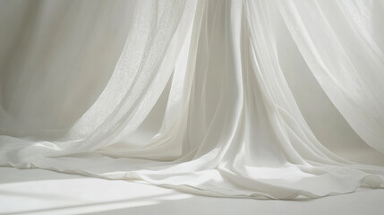 Fototapeta premium Serene ivory fabric drapes ethereal elegance