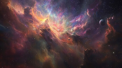 Fototapeta premium A vibrant galaxy showcasing colorful nebulas and twinkling stars illuminated by cosmic energy in the vast night sky