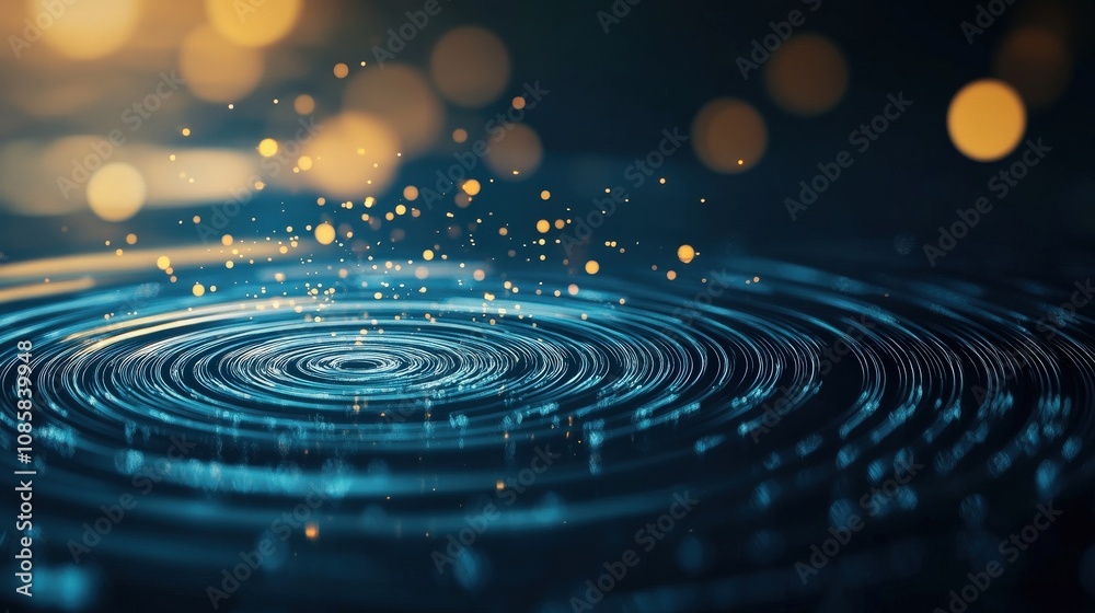 Aufkleber Beautiful Water Ripples with Glowing Particles and Soft Bokeh Background Creating a Magical Atmosphere in a Serene Composition