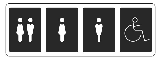 Toilet icon set.
Men, women, transgender, toilet symbol.