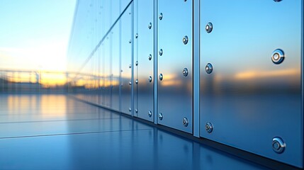 Close-up of unitized curtain wall panel connection detail