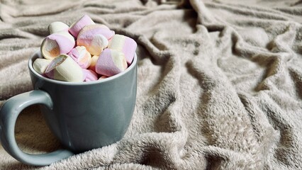 cup of hot chocolate with marshmallows background