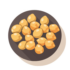 Simple flat 2D icon of chickpeas on wooden plate isolated on the background, vector design, ideal for animation, UI/UX design, mobile apps, web design, digital illustrations, and minimalist