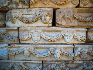 The ruins of Aphrodisias Ancient city (Afrodisias) in Turkey. The old city was named after Aphrodite, the Greek goddess of love. The ruins of the amphitheater
