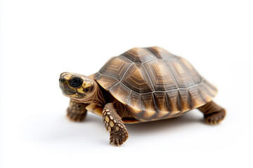 Fototapeta premium A beautiful tortoise with intricate patterns and a calm demeanor, perfect for nature and wildlife themes. isolated on white background.