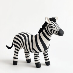A charming toy zebra figurine, showcasing playful black and white stripes, perfect for home decor or children's rooms. isolated on white background.