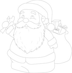 Father Frost, Santa Claus in a red fur coat and with a bag of gifts