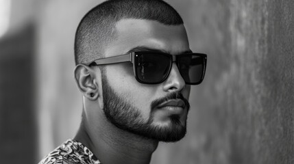 Fototapeta premium Close-up portrait of a young man wearing sunglasses and a beard