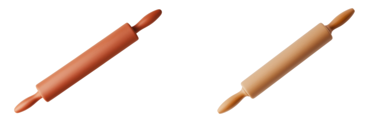 Two wooden rolling pins, one dark and one light, perfect for baking and cooking. transparent background