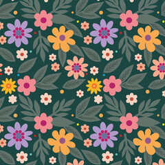 Pattern of seamless flowers. Abstract wildflowers background. style for  fabric, clothing, print, banners, wallpaper, posters, websites, online shopping.Vector illustration design.