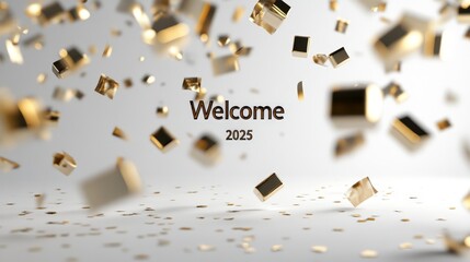 Celebratory Metallic Confetti with Bold "Welcome" Text