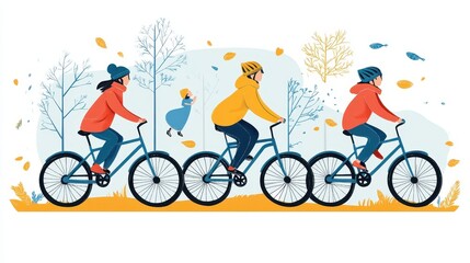 Fototapeta premium Family Cycling Trip Through Autumnal Landscape