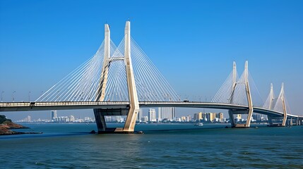 Fototapeta premium Breathtaking Modern Bridge Architecture Connecting Mumbai s Coastal Cityscape