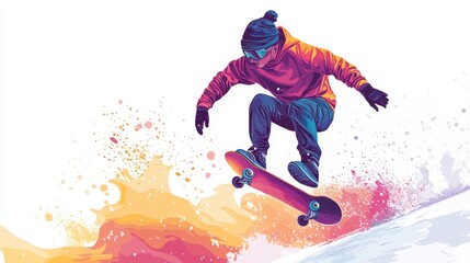 A Skateboarder Performs An Aerial Trick In Motion