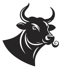 Bold Black Bull Head Silhouette Icon with Horns and Strong Features Isolated on White Background  