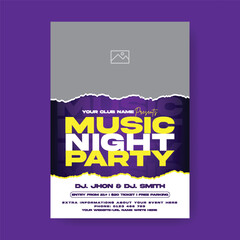 Modern Party invitation vertical editable print flyer or poster template for nightclub dance poster, DJ music night party flyer,  concert, disco party flyer place for image, Nigh Party leaflet 