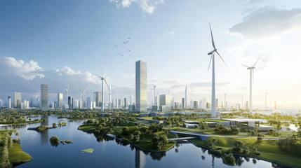 Obraz premium futuristic cityscape, clean energy, hope for future