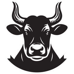 Bold Black Bull Head Silhouette Icon with Horns and Strong Features Isolated on White Background  