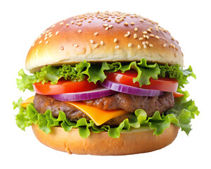 Fresh beef burger isolated on transparent background