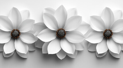 Elegant white flowers with stylized clean lines on minimalist background