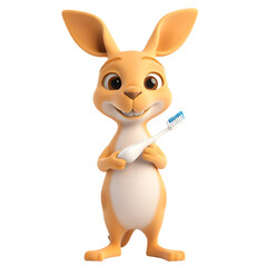 Obraz premium Cute Kangaroo Character Holding 3D-Printed Toothbrush on Clean White Background