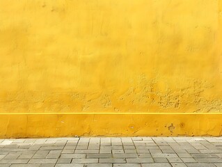 Fototapeta premium Yellow wall with shadow on the ground. Abstract background and texture for design.
