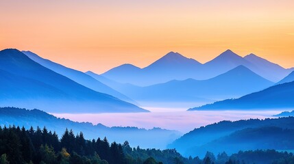 Early morning mist over a serene valley mountain range nature photography tranquil environment aerial view scenic beauty