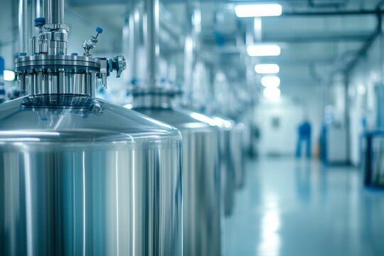 Industrial photography of pharmaceutical equipment and chemical reactors in the medical sector