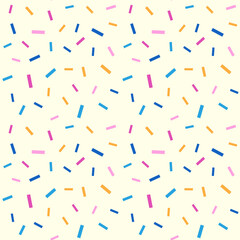 Colorful sprinkles seamless Pattern. Birthday Carnival party confetti simple background. Funny playful childish backdrop