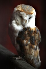 Extreme close up of a barn owl at Folly Farm, Pembrokeshire, Wales. Barn owl populations are declining rapidly and so the zoo is active in conservation efforts to support barn owls in the local area