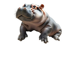 Fototapeta premium Playful Pygmy Hippo Scaling Rock Formation on Isolated White Background