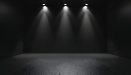 Empty room with dark wall and sunlight. 3d render illustration.