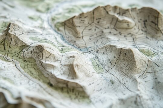Topographic terrain map with contour lines for hiking trails and land navigation enthusiasts